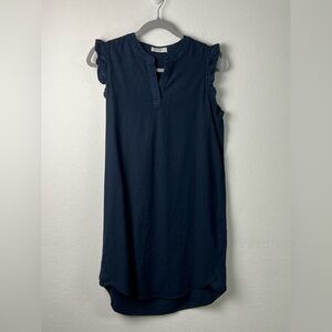 4Our Dreamers Blue Linen Rayon Sleeveless Ruffle Vacation Beach Office Dress